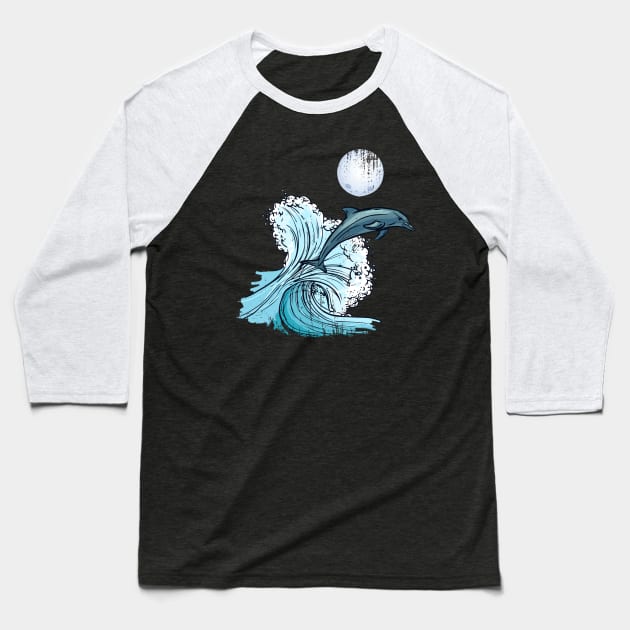 Tie Dye Dolphin Baseball T-Shirt by Calisi